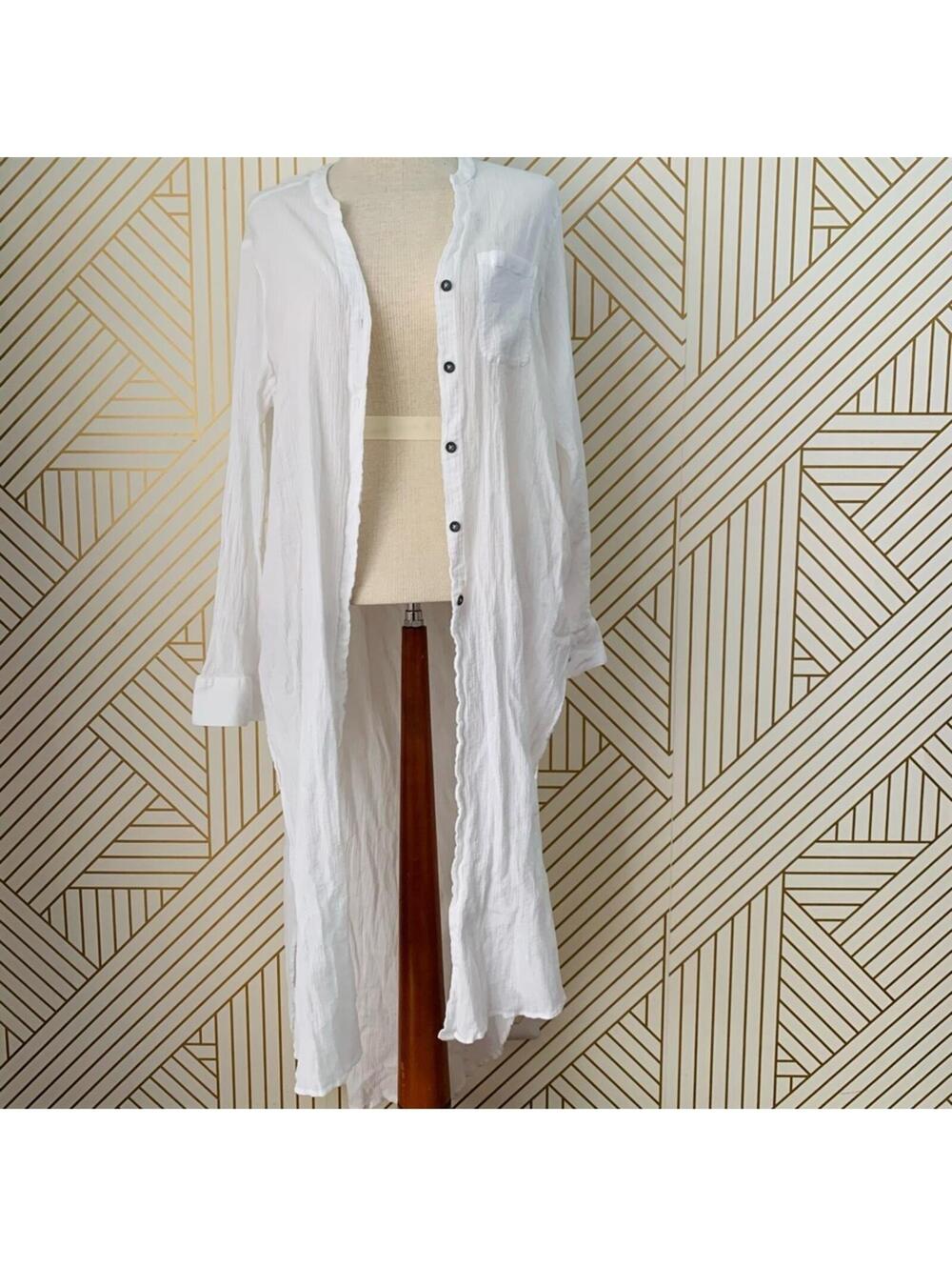 Anthropologie Holding Horses cotton gauze Long line Tunic Duster cardigan White - Picture 4 of 9